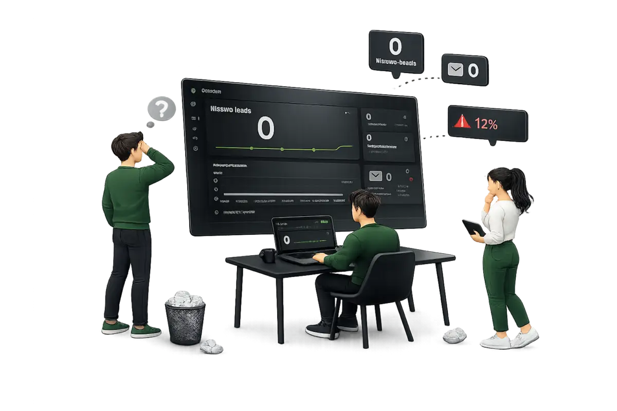 Website analyse dashboard met weinig aanvragen en lage conversie illustratie